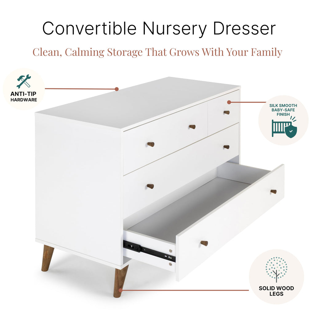Austin 5-Drawer Dresser, White/Walnut