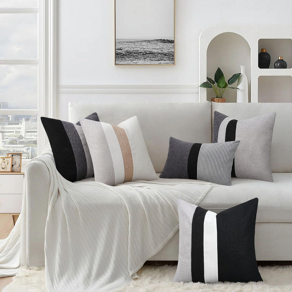 Set of 2 Stripe Pillow Covers 12x20 Inch Patchwork Farmhouse Decor