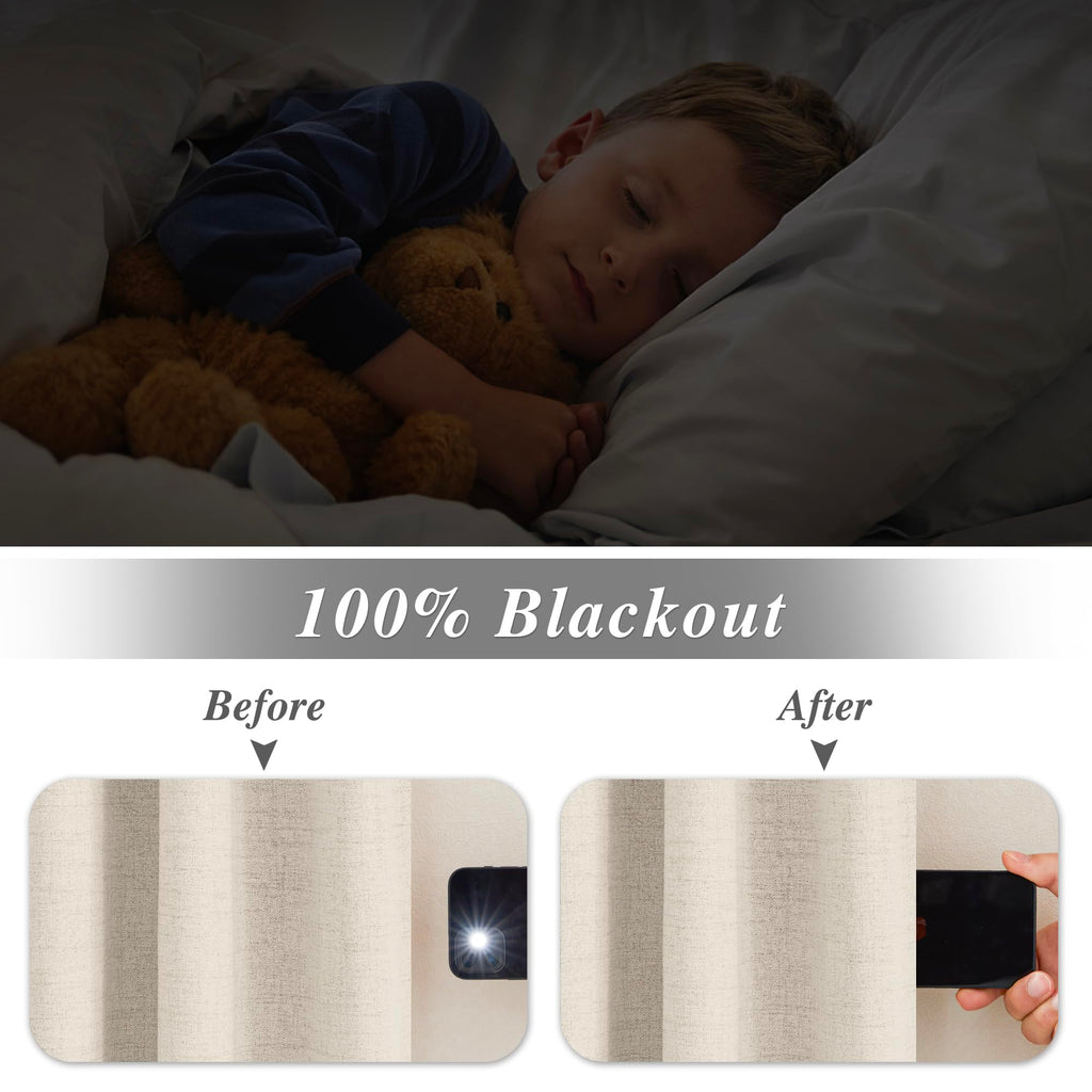 100% Blackout Pinch Pleat Linen Curtains, 1 Panel