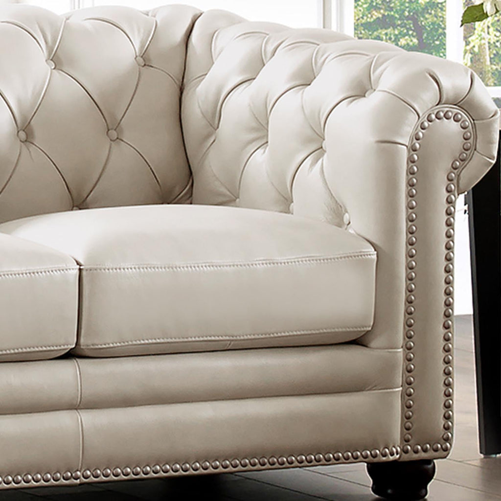 Aliso Top Grain Leather Sofa and Loveseat Set, Vanilla, Feather Down, Memory Foam and Springs Seating