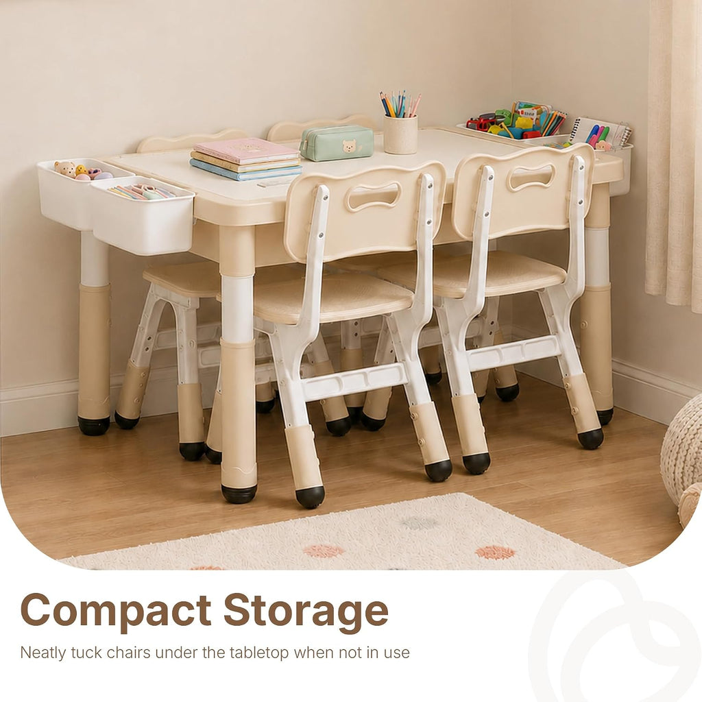 In-1 Kids Table and 4 Chairs Set, Reversible Tabletop, Khaki