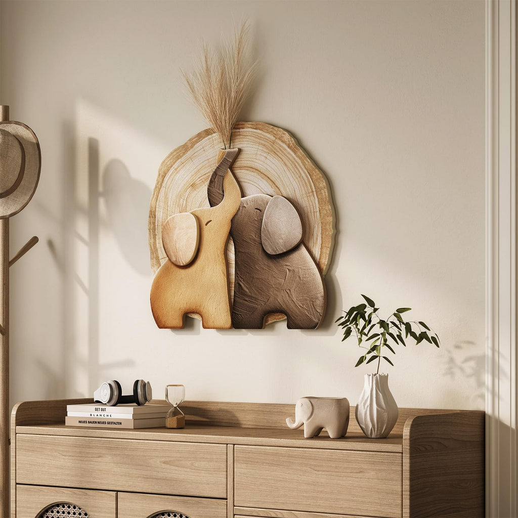 3D Textured Elephant Brown Minimalist Wall Art, 24x24 Inch