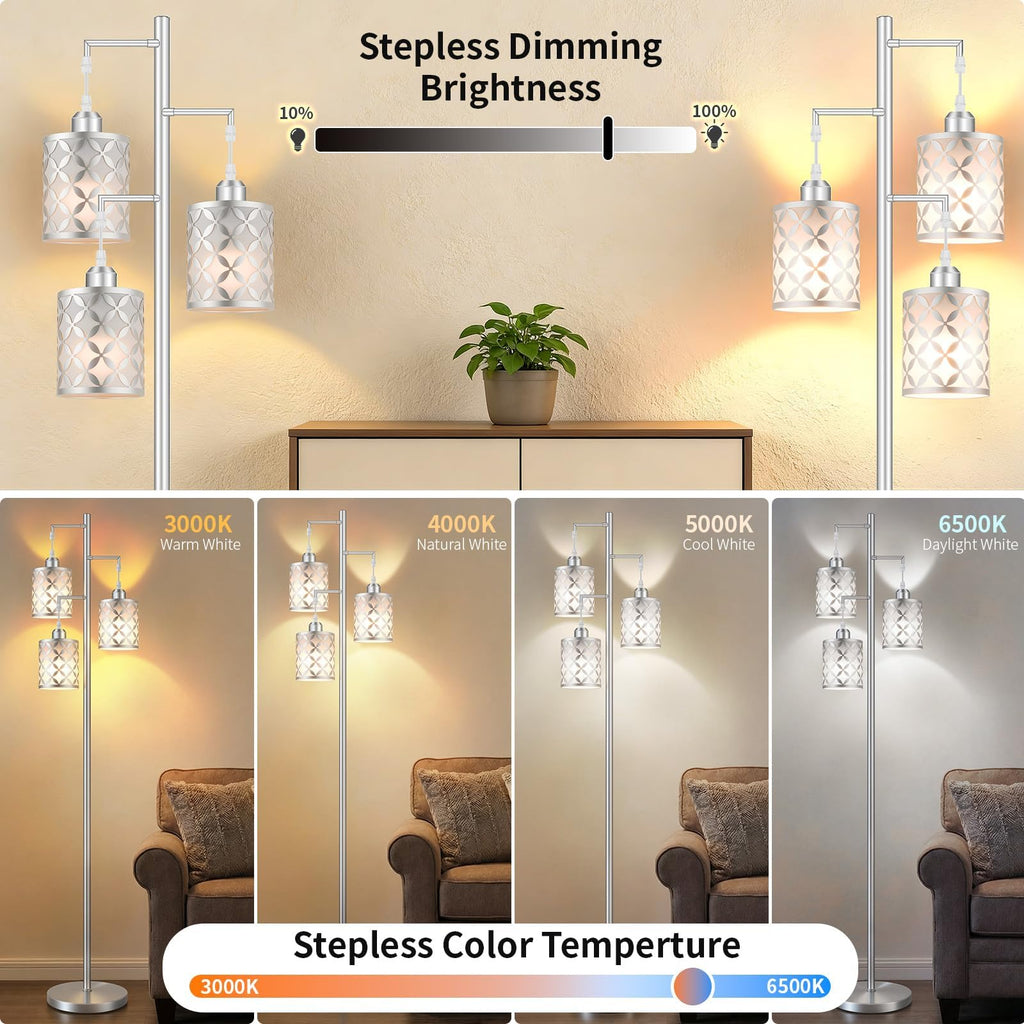 72" Dimmable Floor Lamp with Remote & Timer, Modern Minimalist Standing Lamp Bedroom, 3 Individually Controlled