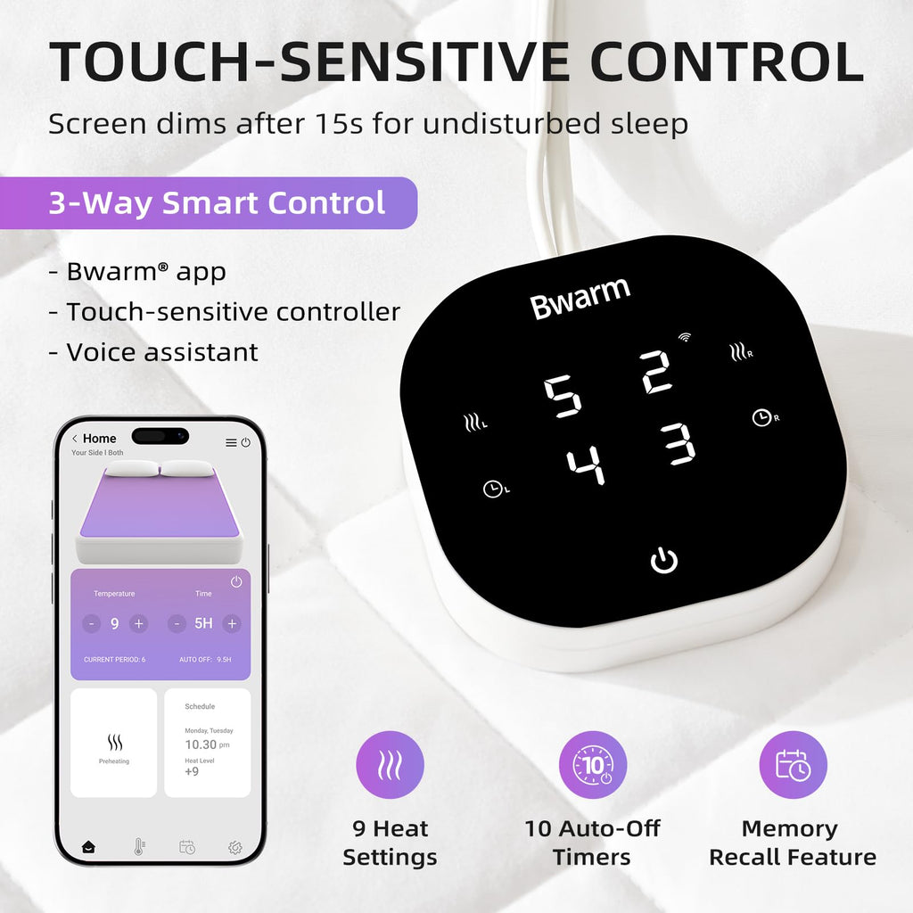 WiFi Heated Mattress Pad, Bed Warmer with 9 Heat Settings, 1-12 Hours Auto Off Deep Pocket, Machine
