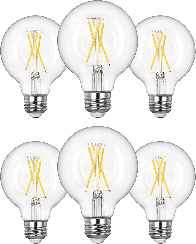 6 Pack G25 Globe Light Bulbs, Dimmable Vintage LED Edison Bulbs, CRI90+ 5W Equivalent 60W, Clear LED Filament Vanity