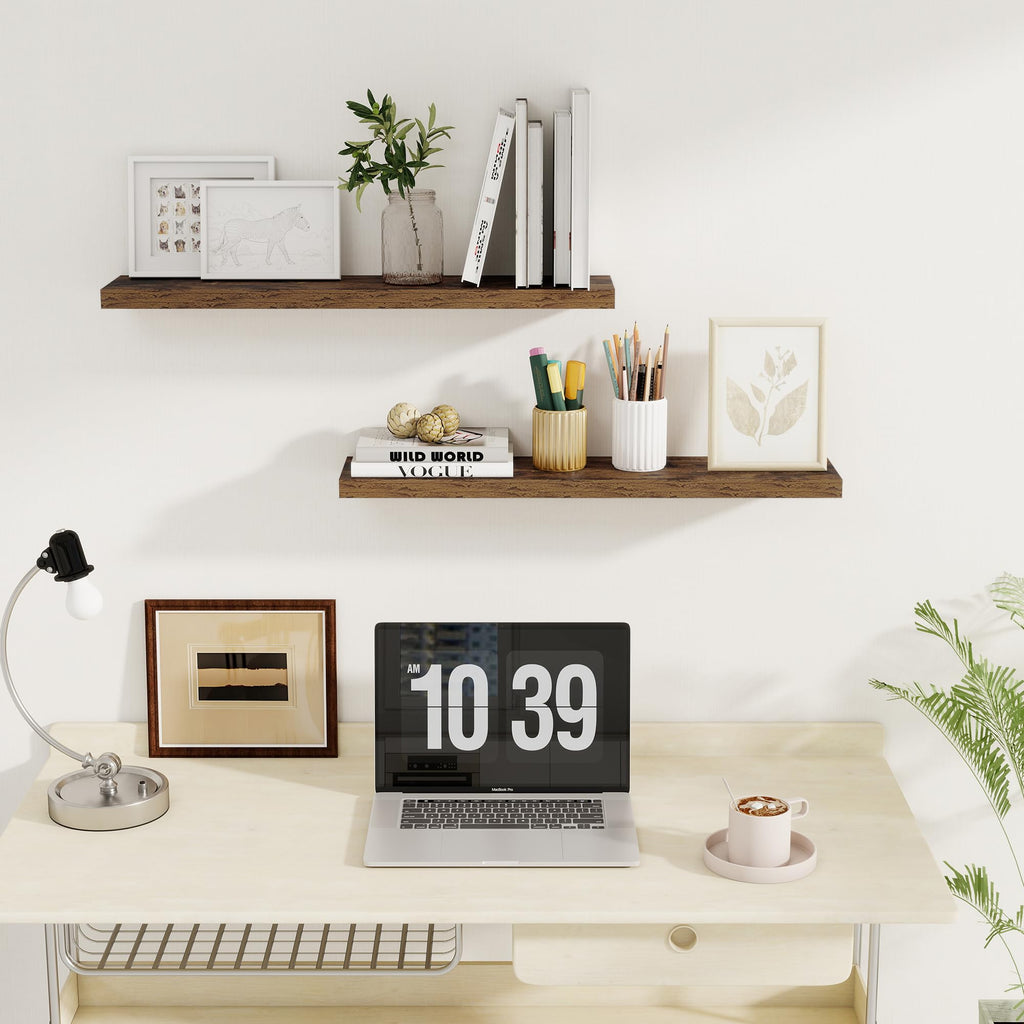 Floating Shelves for Wall, 30" Rustic Wood Deep Wall Mounted Shelves with Invisible Brackets for Decor & Storage