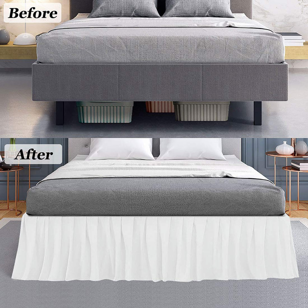 Ruffled Bed Skirt With Split Corners Three Side Coverage-Queen Size Dust Ruffles Bed Skirts 16 Inch Drop Expertise