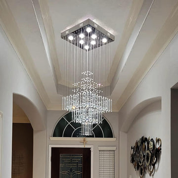 Modern 8 Lights Square Chandelier Light, Luxury 3-Tier Crystal Raindrop Chandeliers Flush Mount Ceiling Light Pendant for Foyer, Modern Chandeliers for Entryway A100-B09Q143DF5