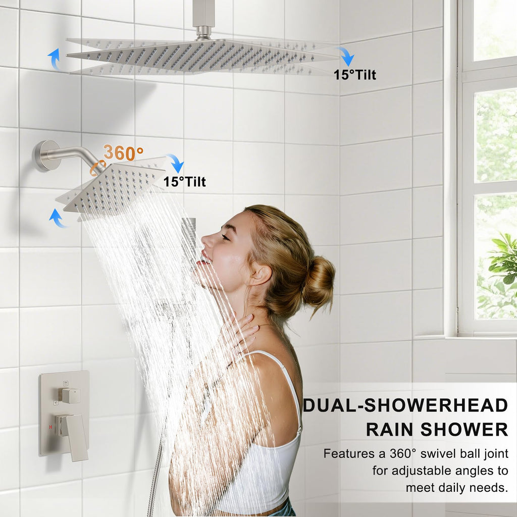 Rain Shower System Brushed Nickel Shower Faucet Set Ceiling Mount