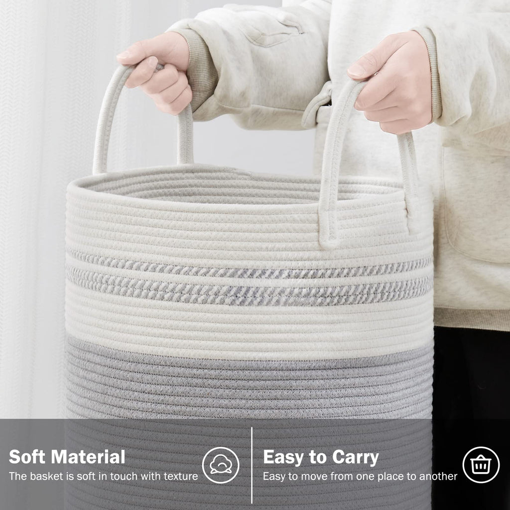 Woven Rope Laundry Hamper Basket, 72L Tall Laundry Basket-Grey