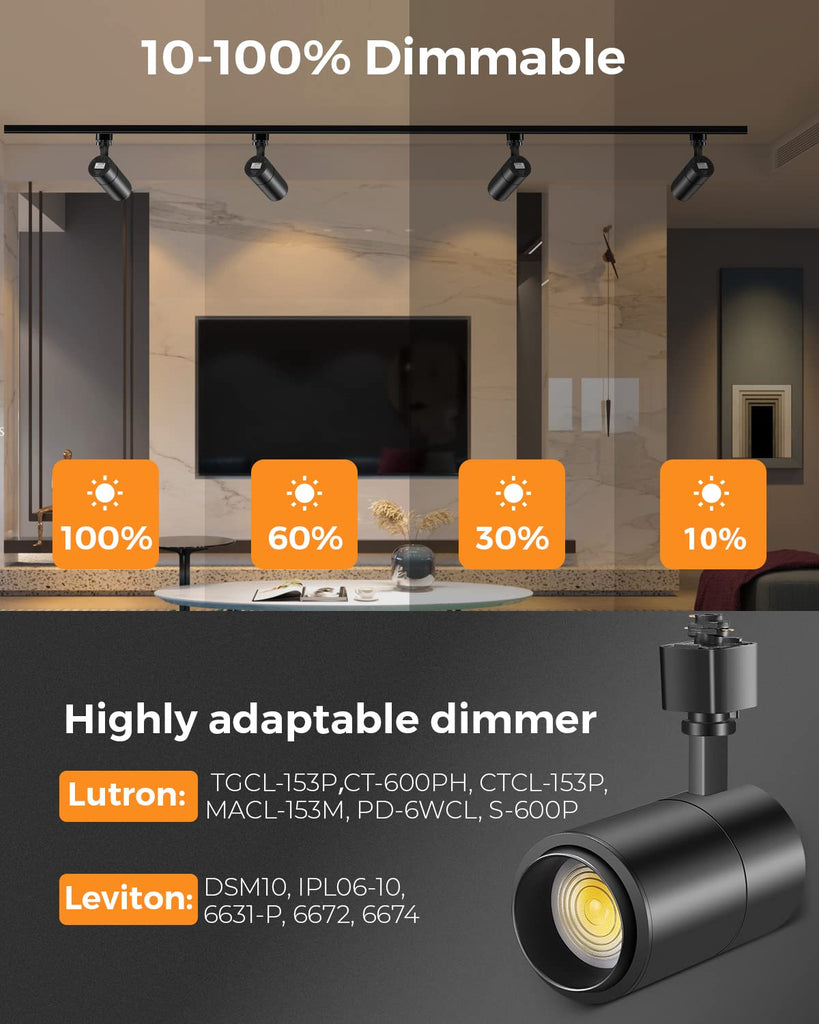 Zoomable 20W LED Track Lighting Heads H Type, Black 6 Pack