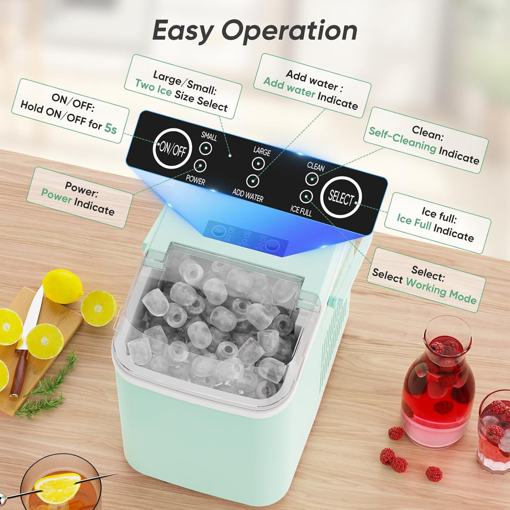 Ice Makers Countertop with Handle Ice Machine, Fast in 6 Mins, 26lbs in 24 Hours, Quiet Self-Cleaning, Compact Size