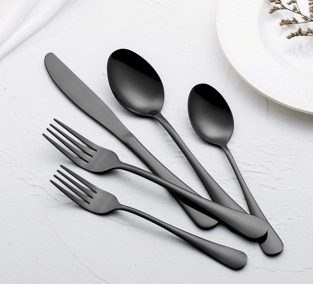 40-Piece Black Silverware Set, Modern Stainless Steel Flatware Cutlery Eating Utensils Tableware Sets for 8, Includes