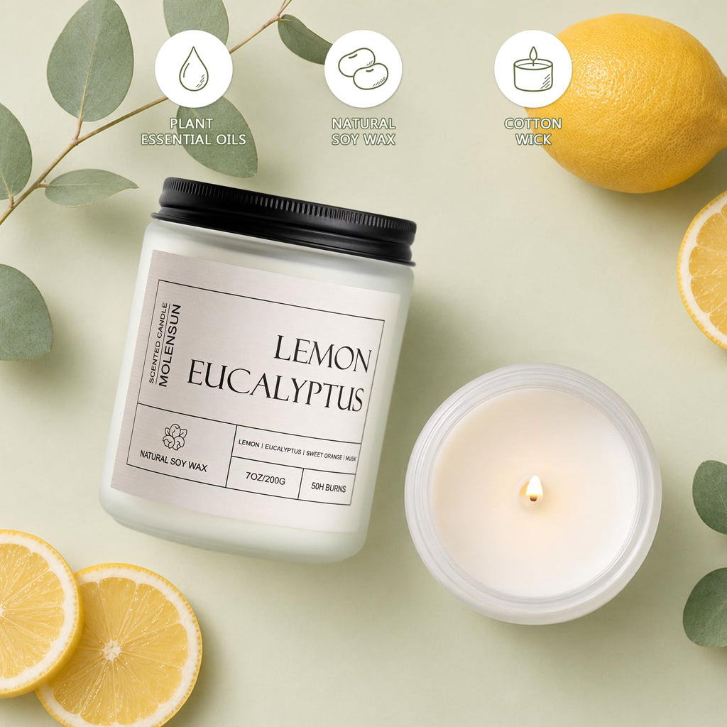 Lemon Eucalyptus Scented Soy Candles, 7 Oz 2 Pack Gift Box