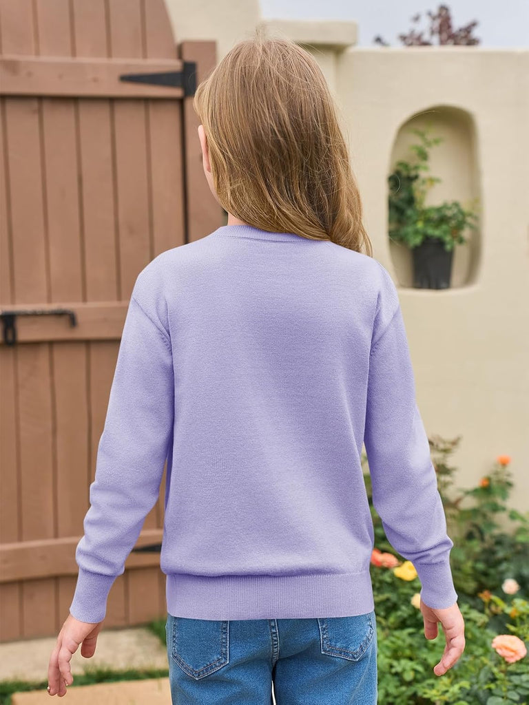 Haloumoing Girls Long Sleeve Sweaters Kids Casual Crew Neck Knit Cute Fall Pullover Tops
