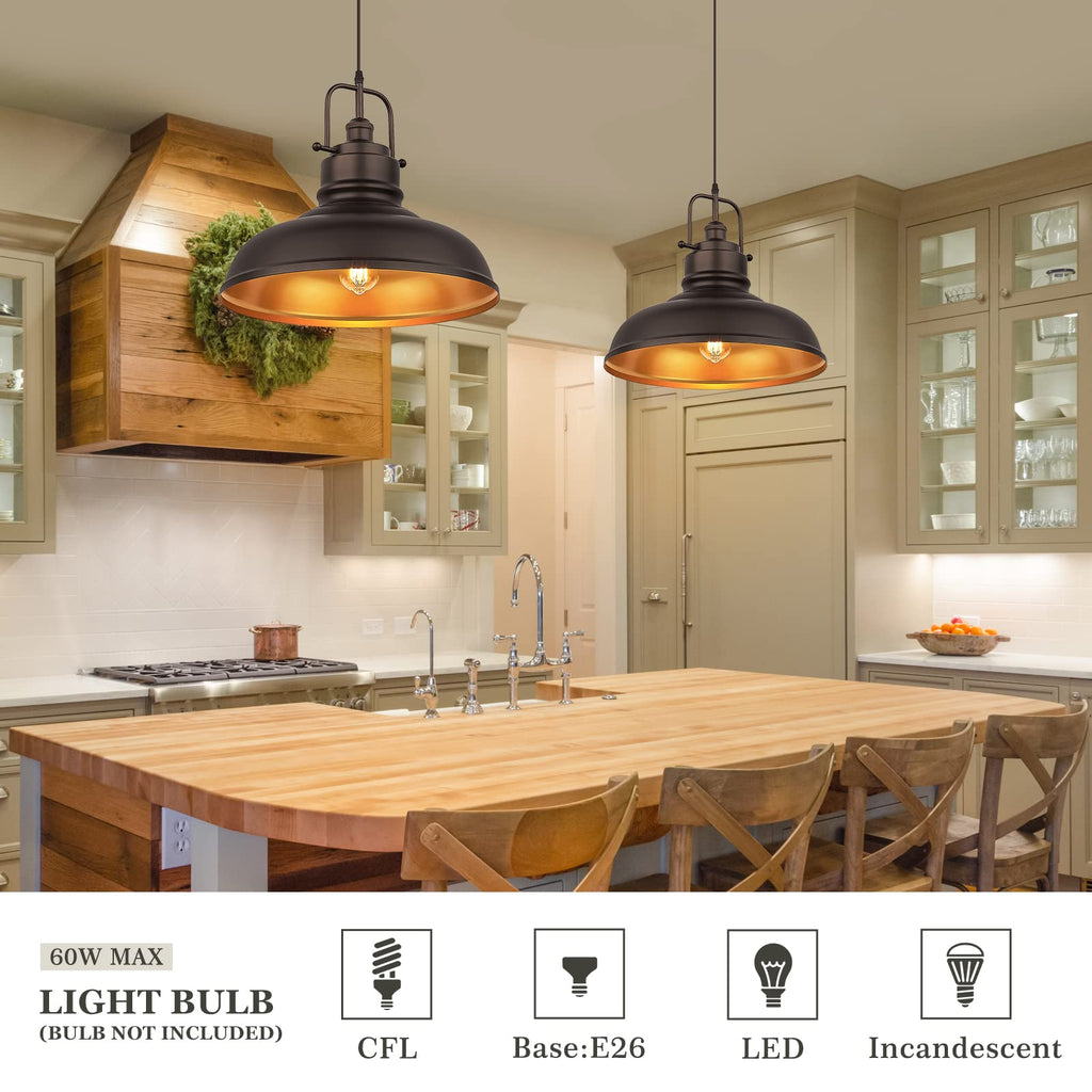 2 Pack Large Kitchen Pendant Lights 17.7 Inch, Farmhouse Industrial Metal Dome Pendant Light, Oil Rubbed Bronze