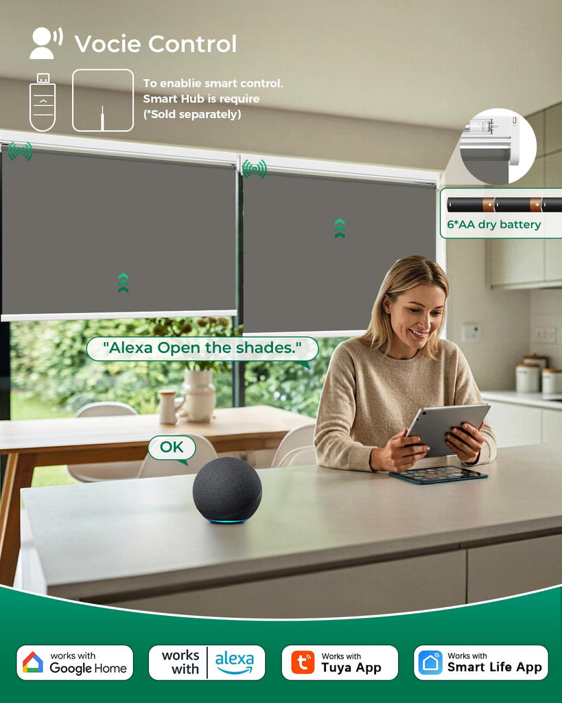 Motorized Blinds with Remote | Automatic Blackout Roller Shades, Easy Install & Smart Control Electric Blinds (Smoky