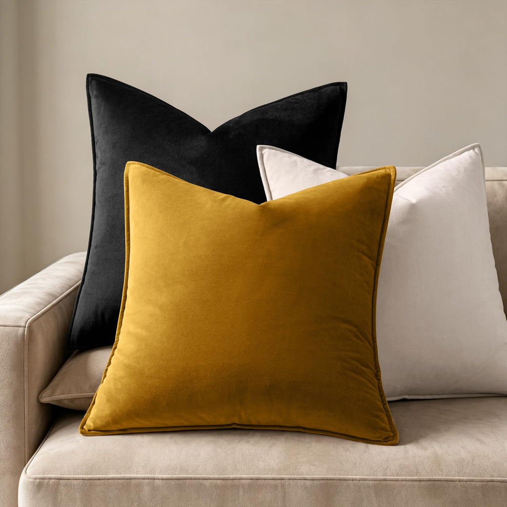 Decorative Mustard Yellow Velvet Throw Pillow Covers for Couch 18x18