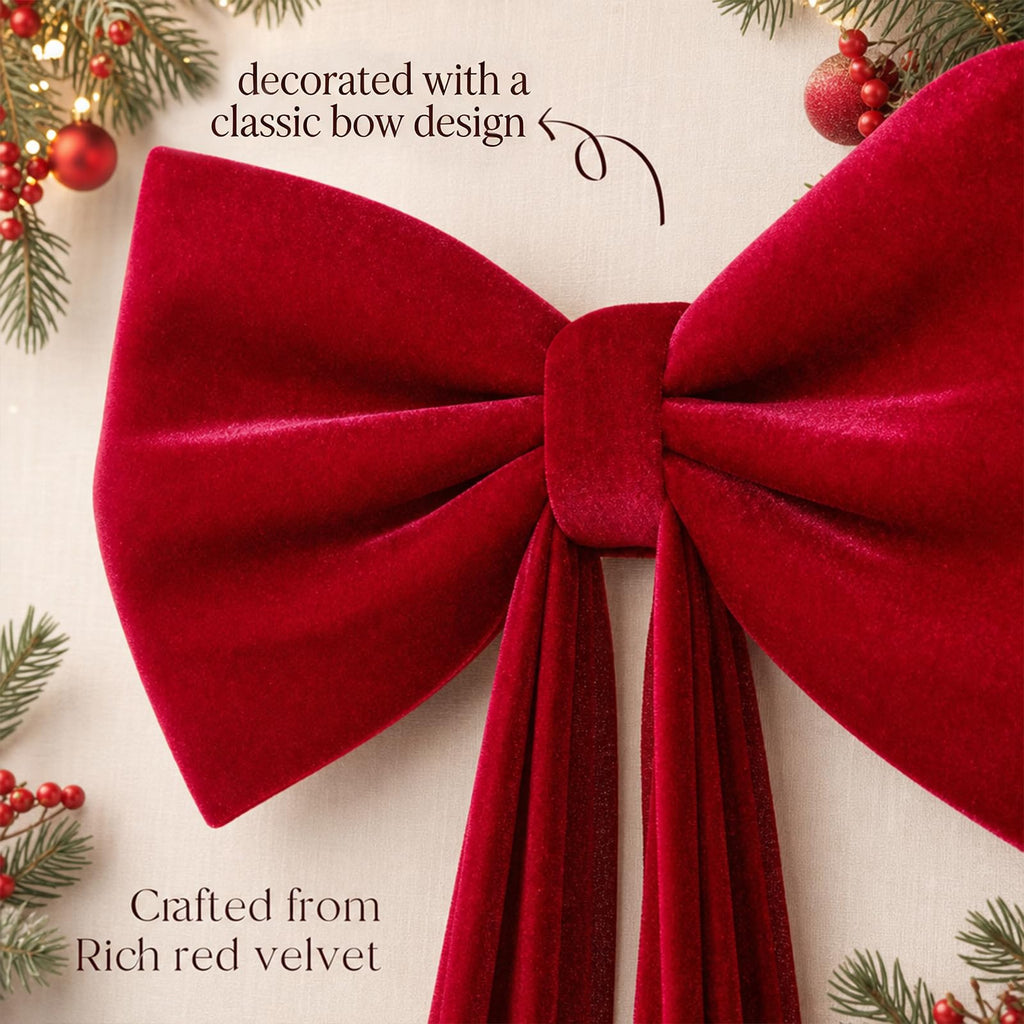 24"x71" Giant Red Velvet Bow Christmas Tree Topper Decorations, Oversized Big Xmas Velvet Bows for Tree Home Party