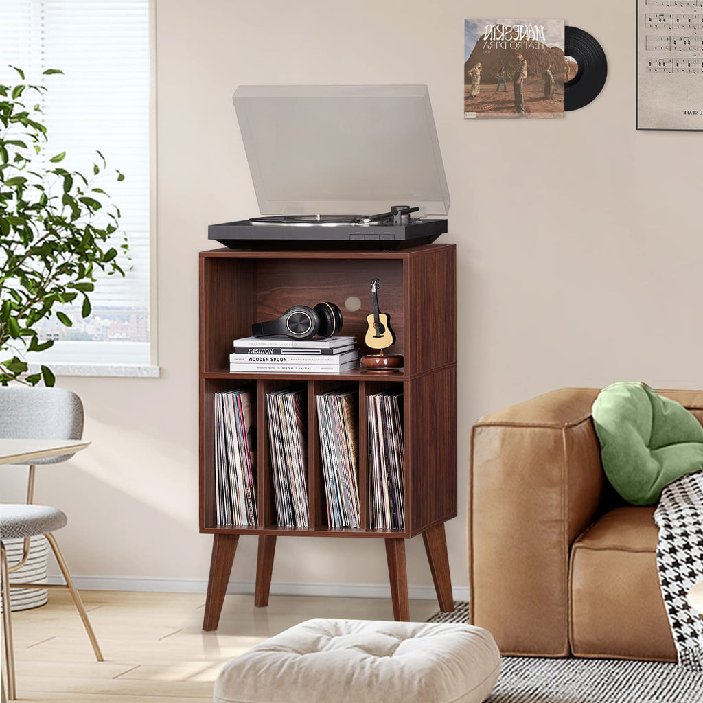 Record Player Stand, Walnut Turntable Stand Holds up to 160 Albums