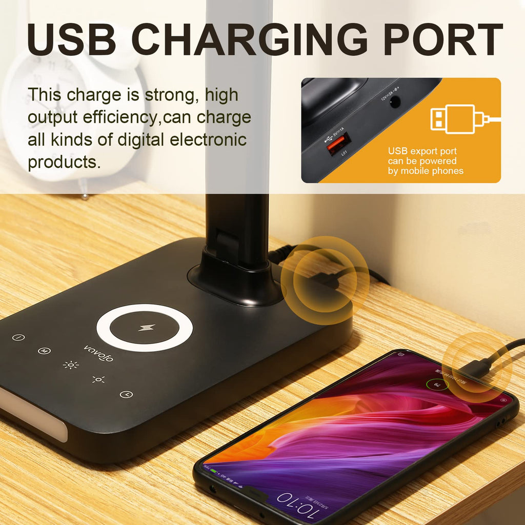 LED Desk Lamp with Fast Charger, USB Charging Port, Desk Light with 5 Brightness Levels, Touch Control, 30/60 min