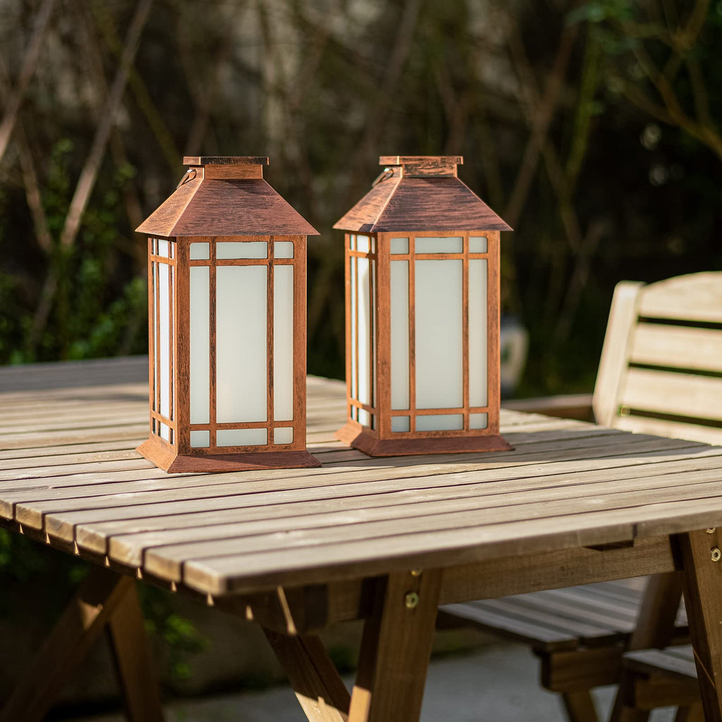 13 Inch Outdoor Decorative Lanterns with LED Candle Timer 2 Pack Brown