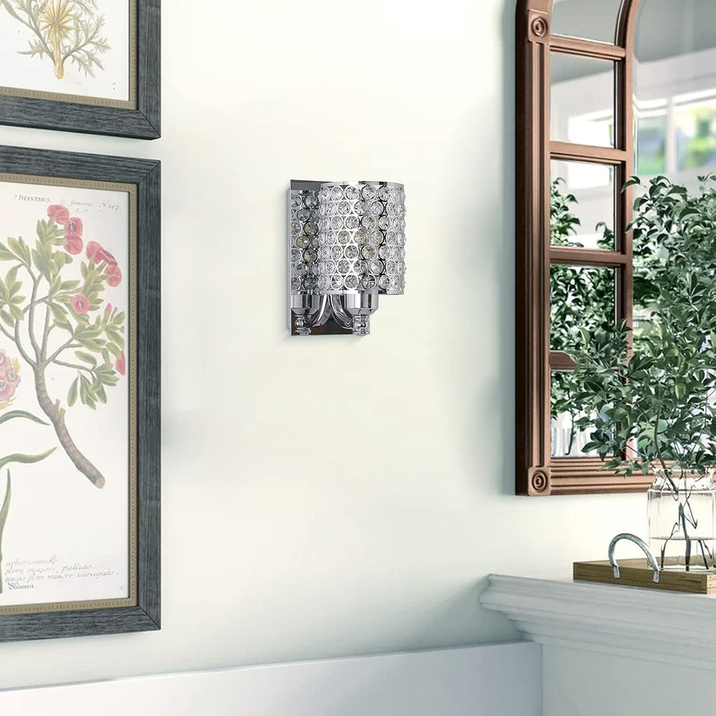 Crystal Wall Sconce with Chrome Finish (Set of 2) Modern Concise Style Wall Light Fixture Polyhedral Opal Crystal