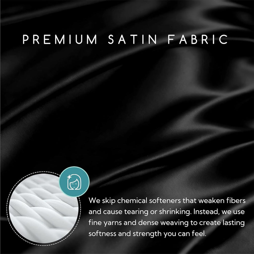 Satin Bed Sheets, Queen Sheets Set, 4 Pcs Silky Bedding Set with Elastic Corner Straps and 15 Inches Deep Pocket for