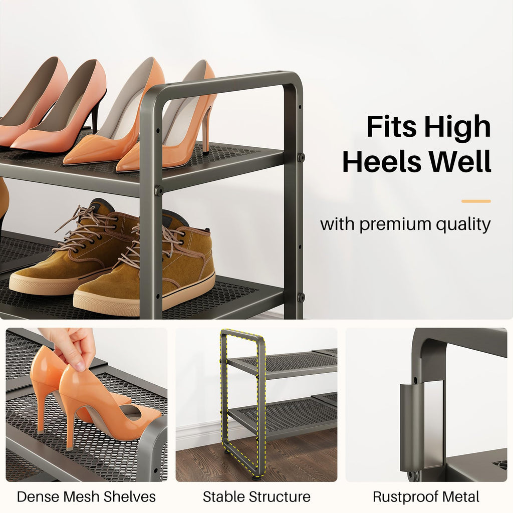 Expandable Metal Shoe Rack for Closet, Entryway & Garage, 2-Tier, Grey