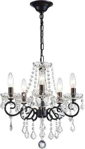 Small Crystal Chandelier, Modern Black Chandelier Dining Room Light Fixture, Mini Crystal Pendant Light for Bedroom Ceiling Light Fixture for Living Room Entryway Kitchen Island Hallway A110-B0DYDGCS4W