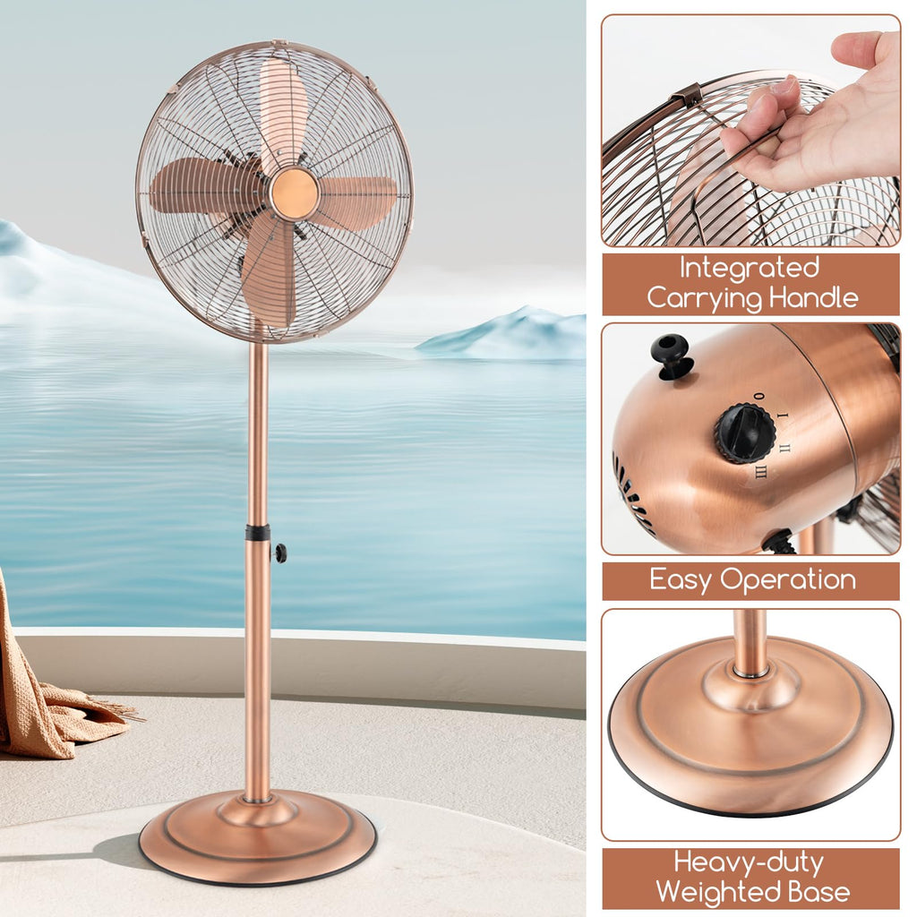 16-Inch Metal Pedestal Fan, Industrial Metal Standing Fan with Adjustable Height, 3 Speeds, 75° Oscillation & 20°
