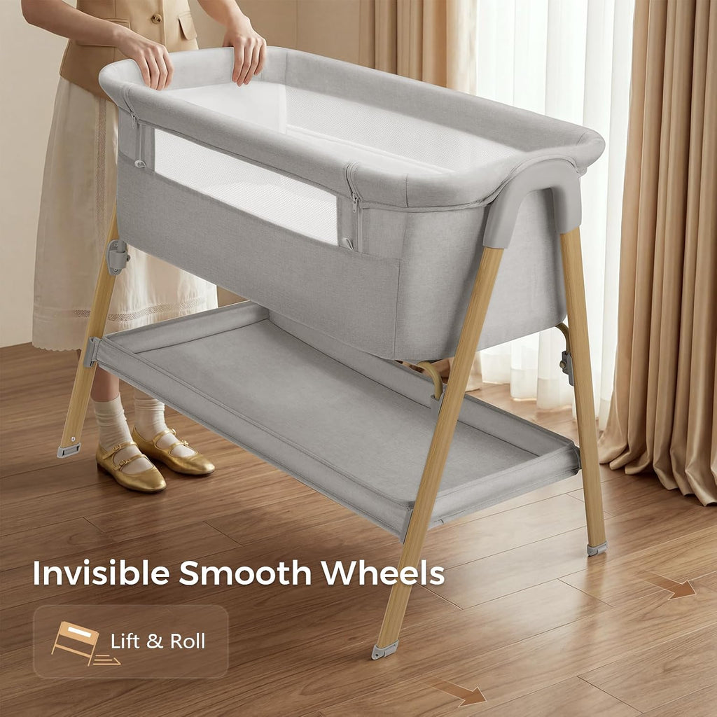 Baby Bassinet, Bedside Bassinet for Baby, 2-in-1 Bedside Sleeper with Mattress, Half-Mesh Breathable Design, 4