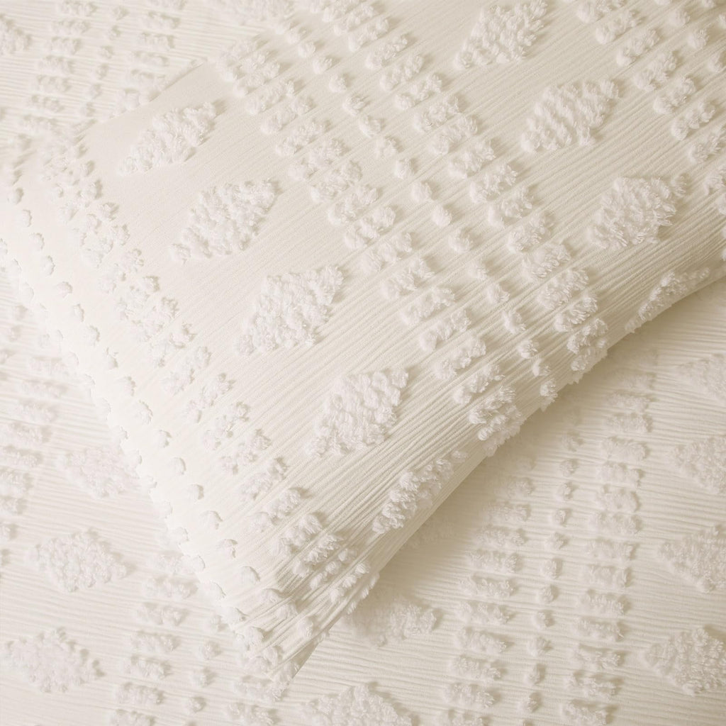 Tufted Duvet Cover Ivory Queen Shabby Chic Cotton Boho Striped Textured