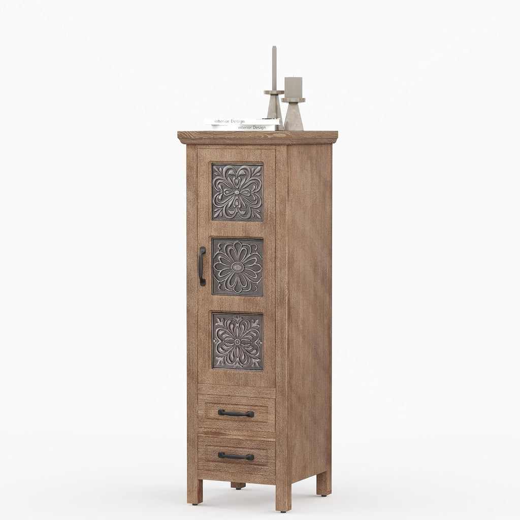 48'' Tall Accent Cabinet with Door, 16'' Wide Narrow Storage Cabinet with Drawer & Shelves for Small Space, Modern