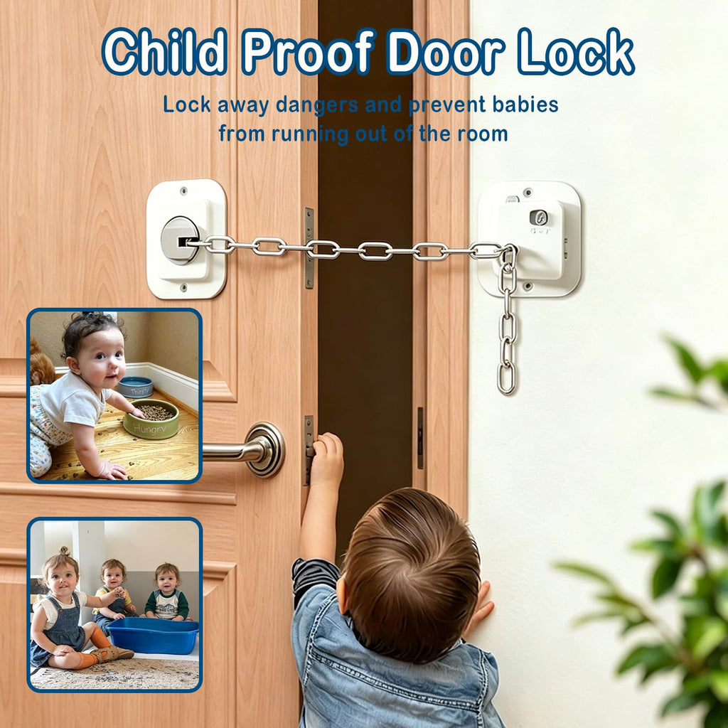Kids Safety Child Proof Door Lock 9" Adjustable Latch 2 Pack White