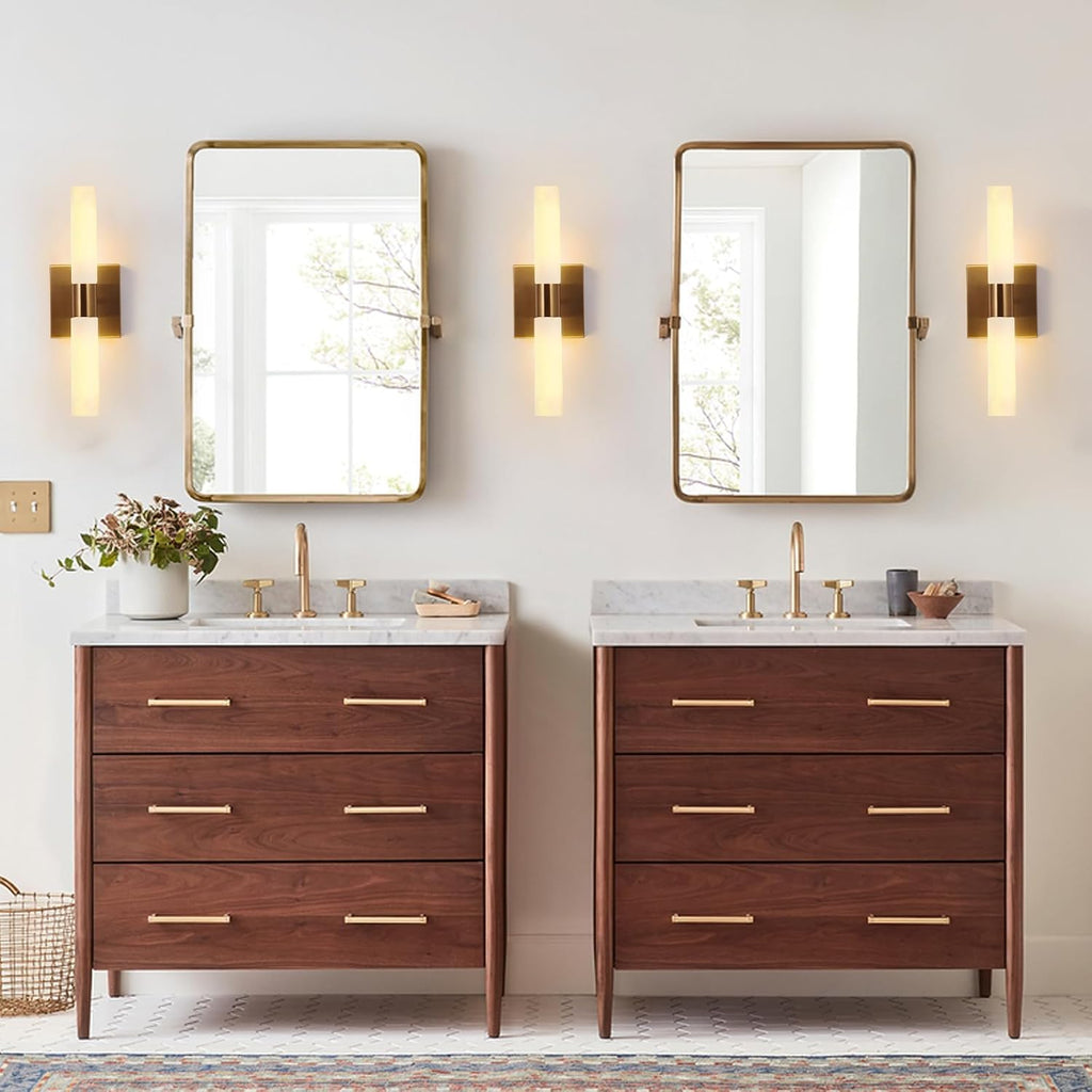 Modern Wall Sconces, Set of 2 Brushed Brass Gold, Frosted Glass Shade, Indoor Wall Mounted Lights, Bathroom Sconces