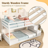 Twin Over Twin Bunk Bed with Stairs, Solid Wood Floor Bunk Bed with Storage Staircase & Full-Length Guardrails