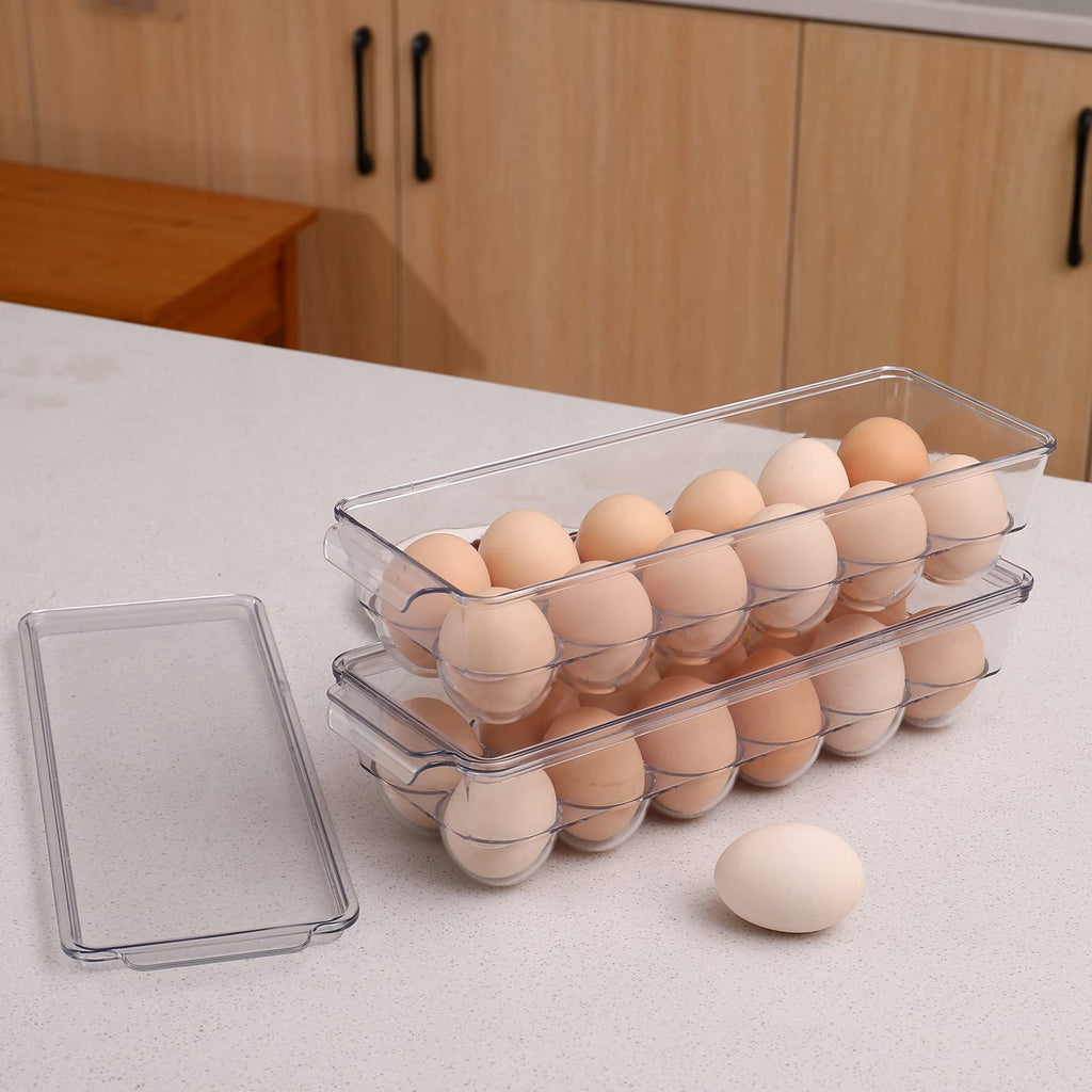 2 Pack Egg Holder for Refrigerator, Plastic Egg Storage Container, Fridge Egg Organizer, Clear Refrigerator Organizer