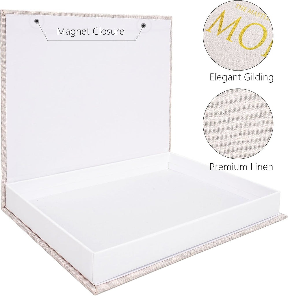 Book Shaped Storage Box Set of 2, Linen Black | Faux book organizer for bookshelf coffee table, eco-friendly