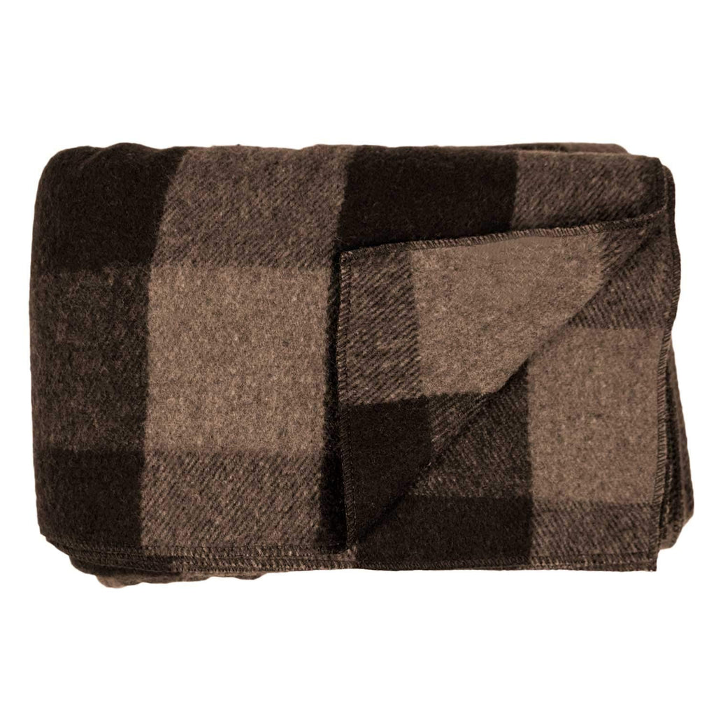 Camp Throw Blanket - 80% Recycled Wool - Buffalo Plaid - Warm Throw Blanket - Thick - Washable - 62W x 80L - Brown
