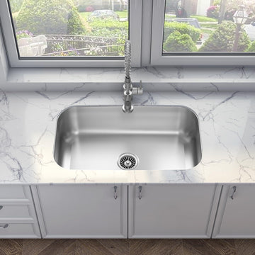 31" x 18" x 9" Undermount Single Bowl with 18 Gauge 304 Stainless Steel Satin Finish (Sink Only)