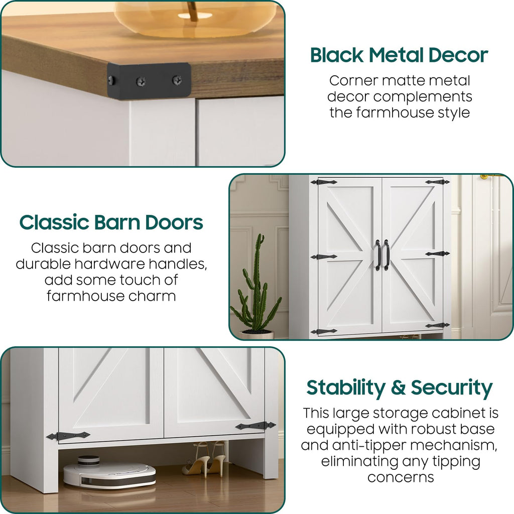 Shoe Storage Cabinet, 5-Tier Farmhouse Shoe Cabinet with Adjustable Shelves & Drawer, Wooden Shoes Rack Cabinets