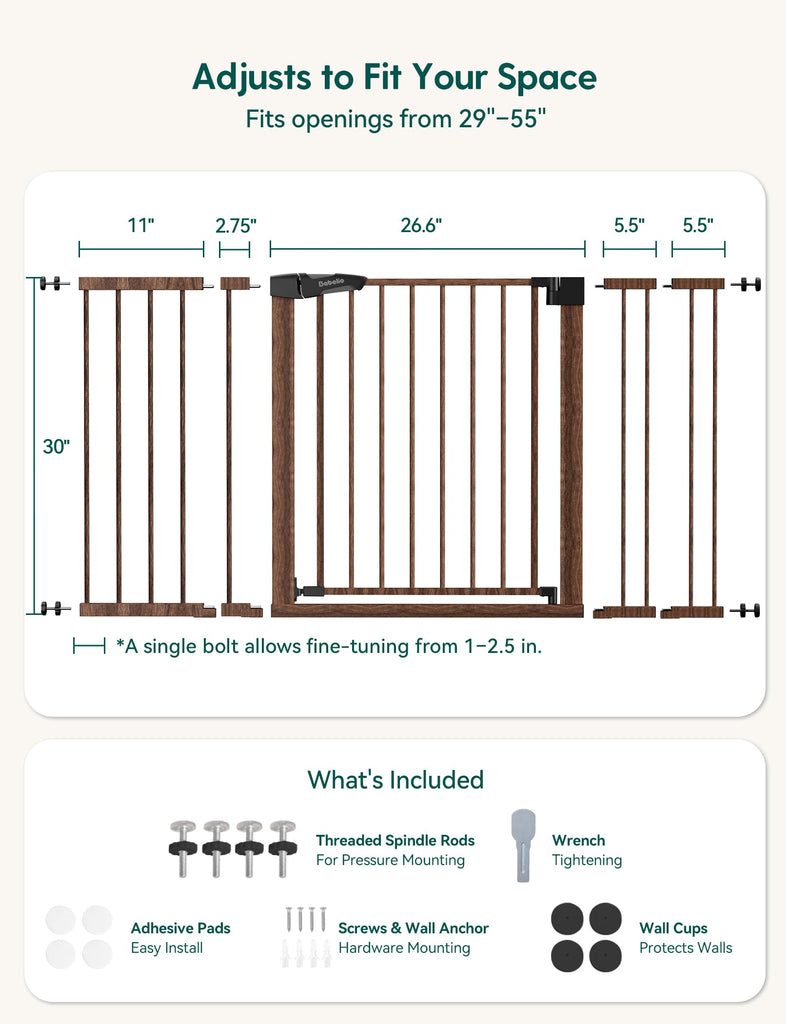 29-55" Extra Wide Baby Gate,, Black Wood Pattern