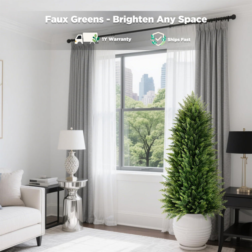 4FT Artificial Cedar Topiary Trees (2 Pack) - UV Resistant Fake Evergreen Shrubs with Extra Dense Foliage, Realistic