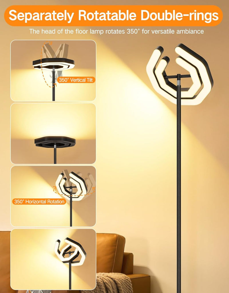 Floor Lamp, 3000LM 30W LED Torchiere Floor Lamp with Remote and Touch Control, Stepless Dimmable 2700K-6500K