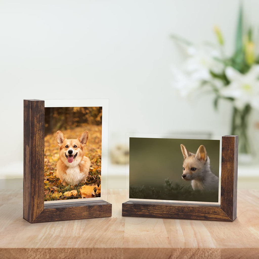 4x6 Picture Frames Set of 2, Rustic L Shaped Double Sided Frames Made to Display 4 by 6 inch Horizontal Vertical