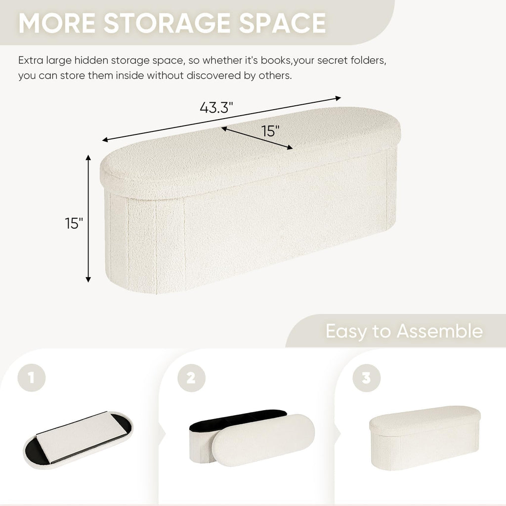 43.3" Sherpa Ottoman with Storage, Cream White