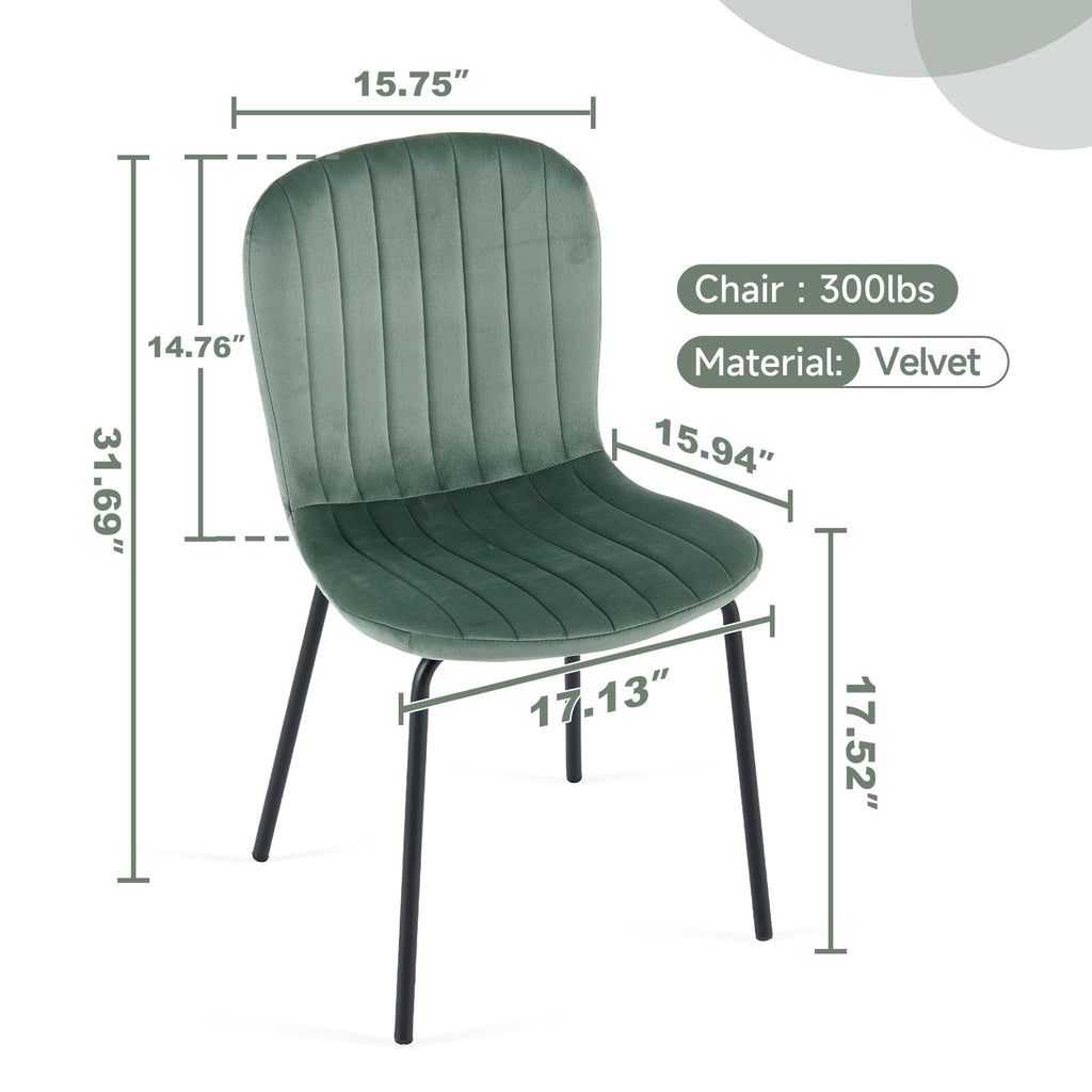 Green Velvet Dining Chairs Set of 4, Modern Kitchen Chairs with Metal Legs, Space-Saving Small Armless Chairs for