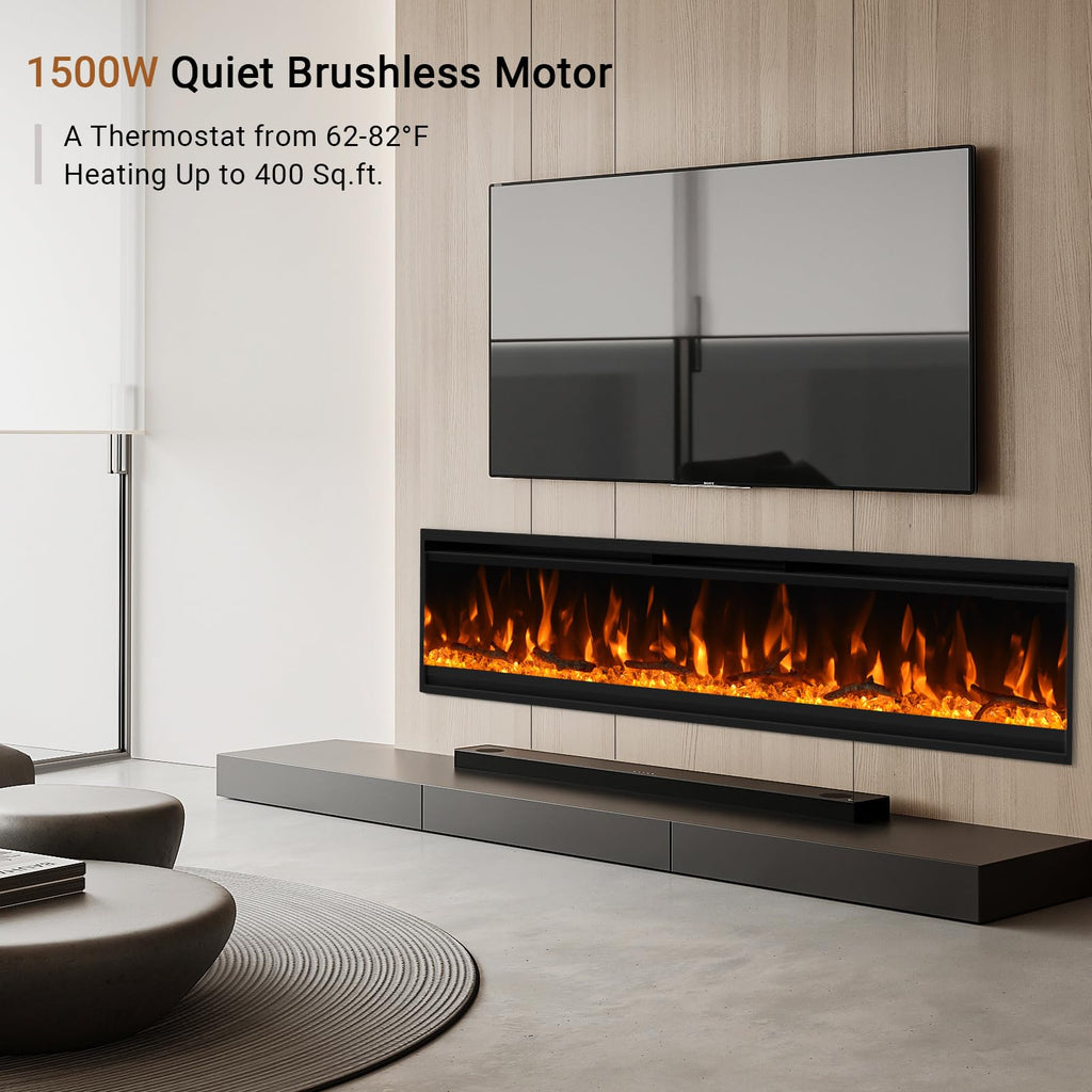 30 inch Electric Fireplace, 4.3" Ultra-Thin Electric Fireplace Inserts, Ultra-Narrow Frame, Wall Mounted and Recessed