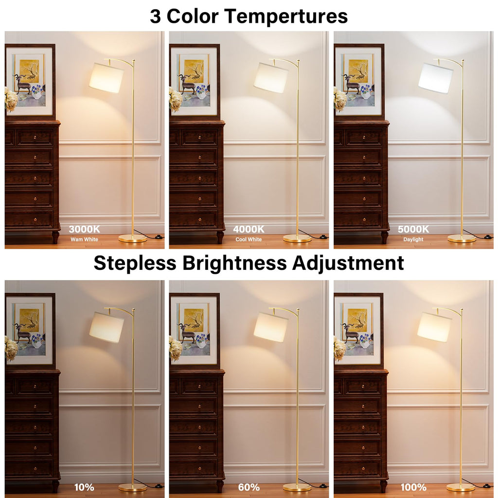 60" Floor Lamp with Remote and Stepless Dimmable Bulb, Gold Pole